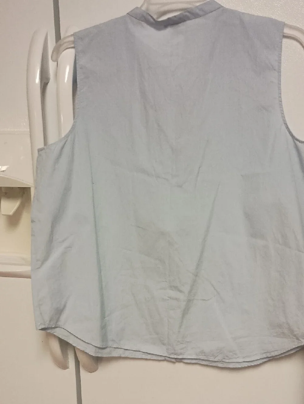 Ann Taylor Pale Blue Button Down Ruffle-Front Sleeveless Blouse. Women's Size XL
